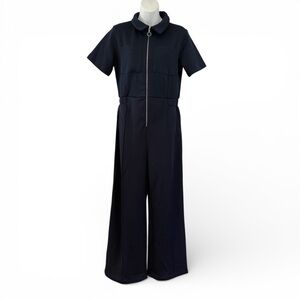 Sweaty Betty Retro Jumpsuit size us 6 navy blue zip front short sleeve
